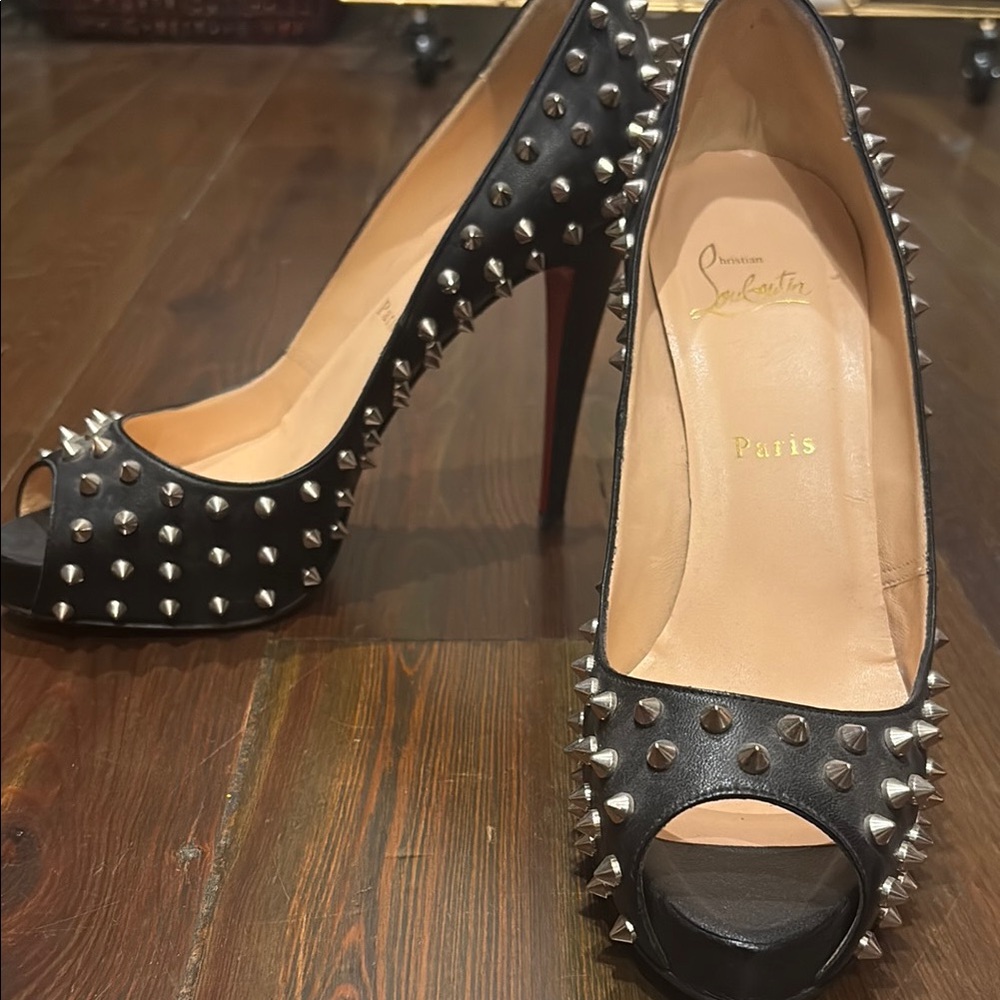 Christian Louboutin Black Stiletto Heels with Studded Design